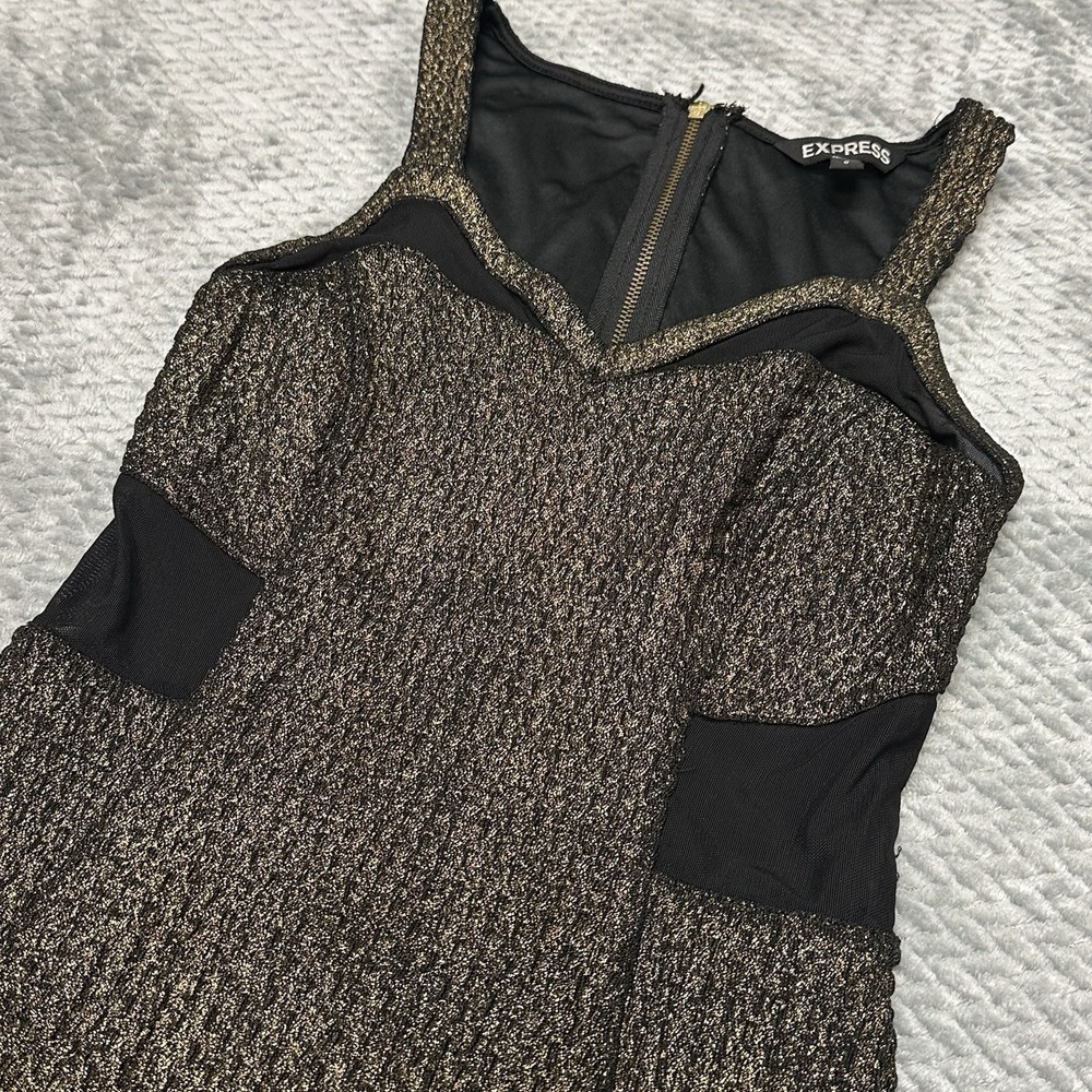 Express Y2K Dress Womens S Size 0 Mesh See Through‎ V Neck Black Gold Whimsygoth - Picture 7 of 12